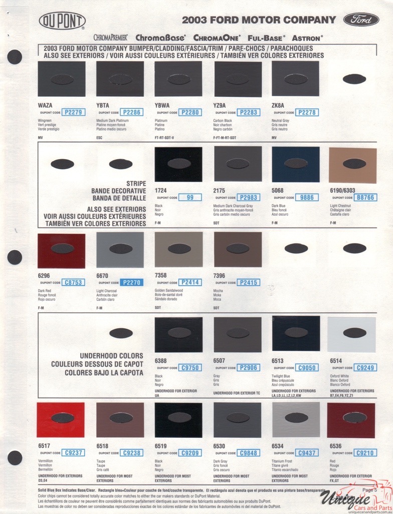 2003 Ford Paint Charts DuPont 5